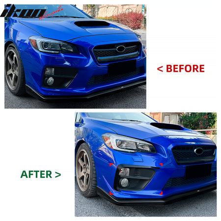 For 15-17 Subaru WRX STI IKON Front Bumper Side Splitter Canards ABS Gloss Black