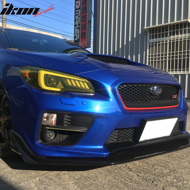 Front Bumper Lip Compatible With 2015-2021 Subaru WRX STI, S208 Style Black PU Front Lip Finisher Under Chin Spoiler Add On by IKON MOTORSPORTS, 2016