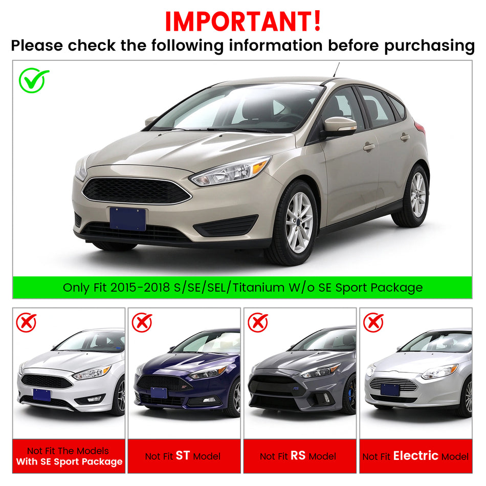 IKON MOTORSPORTS Front Bumper Lip, Compatible with 2015-2018 Ford Focus Sedan & Hatchback, Carbon Fiber Print PP IKON Style Air Dam Chin Spoiler Protector Splitter 3PCS