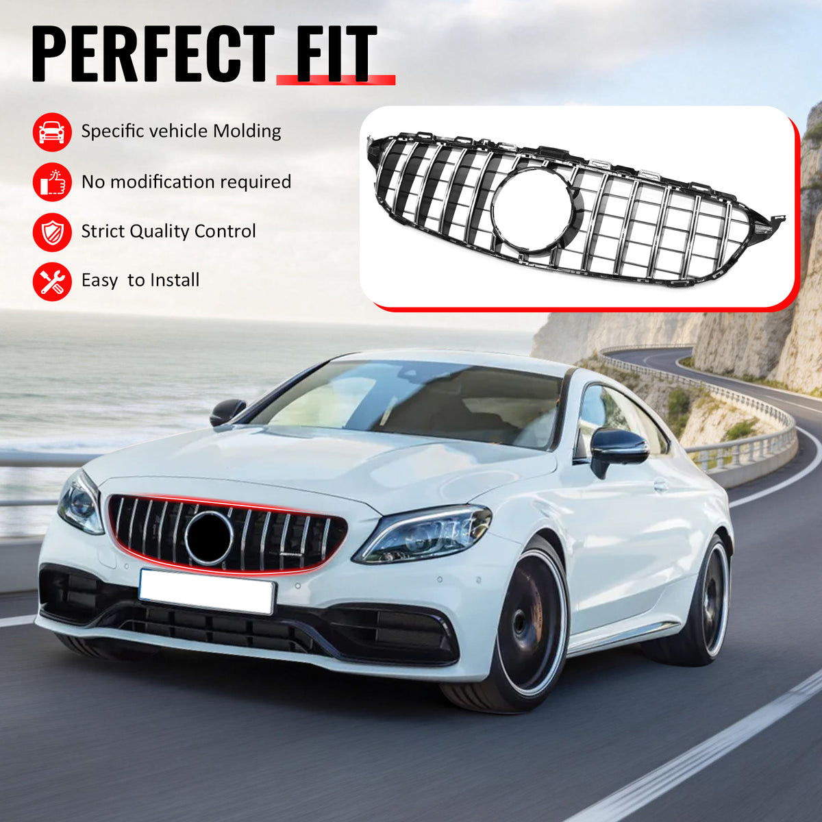 Fit 2015-2018 Mercedes-Benz W205 C-Class C63 AMG/C63 AMG S Upper Grille