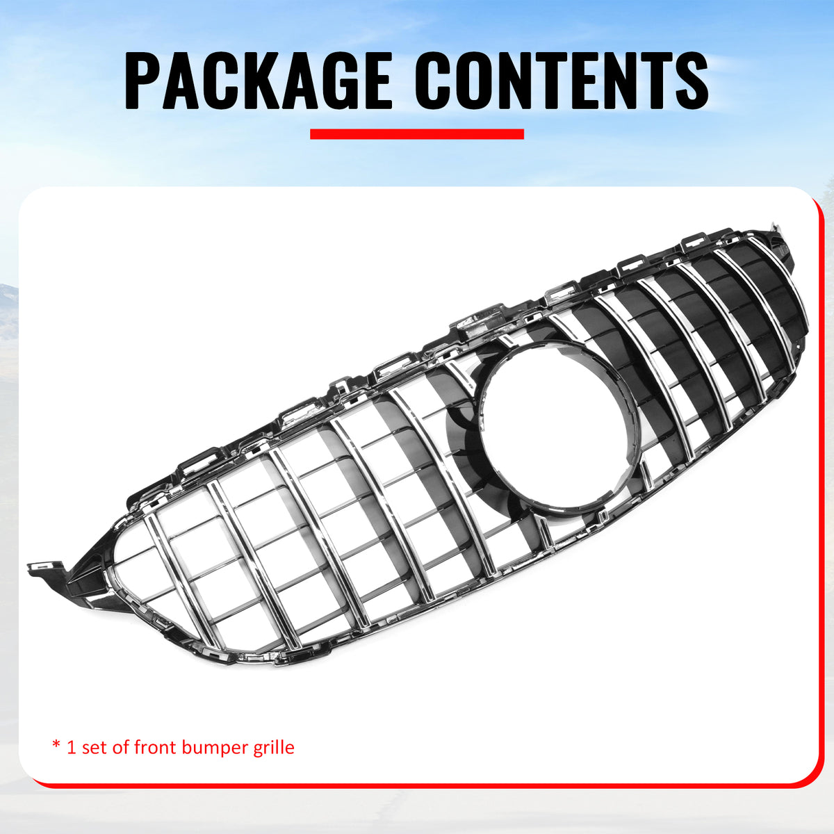 Fits 15-18 Benz W205 C-Class C63 AMG Grille GTR Style Bumper Upper Grill Silver