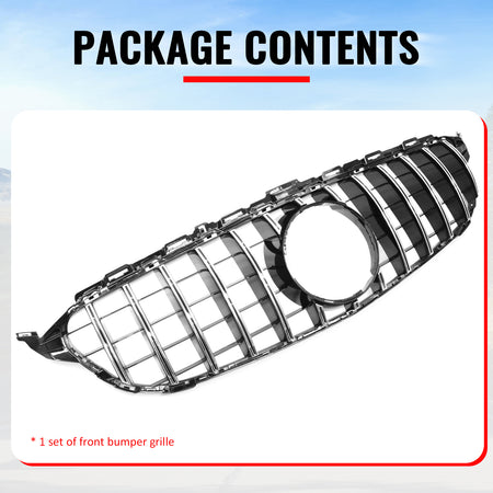Fits 15-18 Benz W205 C-Class C63 AMG Grille GTR Style Bumper Upper Grill Silver