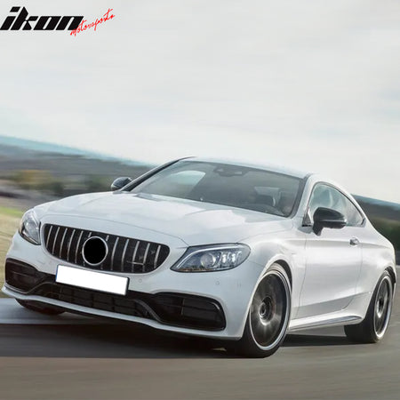 Fits 15-18 Benz W205 C-Class C63 AMG Grille GTR Style Bumper Upper Grill Silver