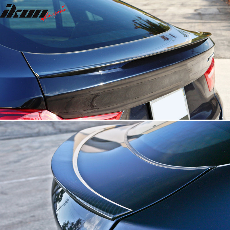 IKON MOTORSPORTS, Trunk Spoiler Compatible With 2015-2018 BMW F26 X4, P Style Carbon Fiber Print ABS Rear Boot Spoiler Wing, 2016 2017
