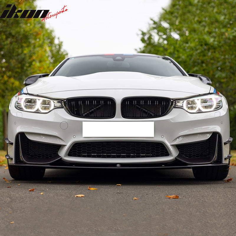 IKON MOTORSPORTS, Front Bumper Lip Compatible With 2015-2020 BMW M3 Sedan  F80 / M4 Coupe F82 / Convertible F83, MP Style Add-On Chin Spoiler Wing Bodykit Real Carbon Fiber, 2016 2017 2018