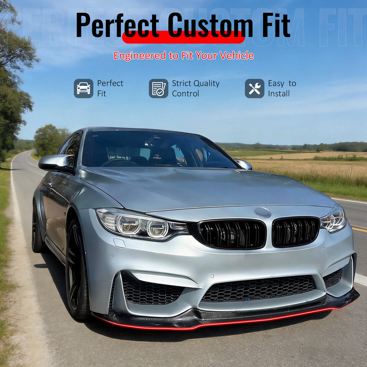 IKON MOTORSPORTS Front Bumper Lip, Compatible with 2015-2020 BMW F80 M3 F83 F82 M4, CS Style Carbon Fiber Print ABS Plastic Add-on Air Dam Chin Spoiler Protector Splitter 2PCS