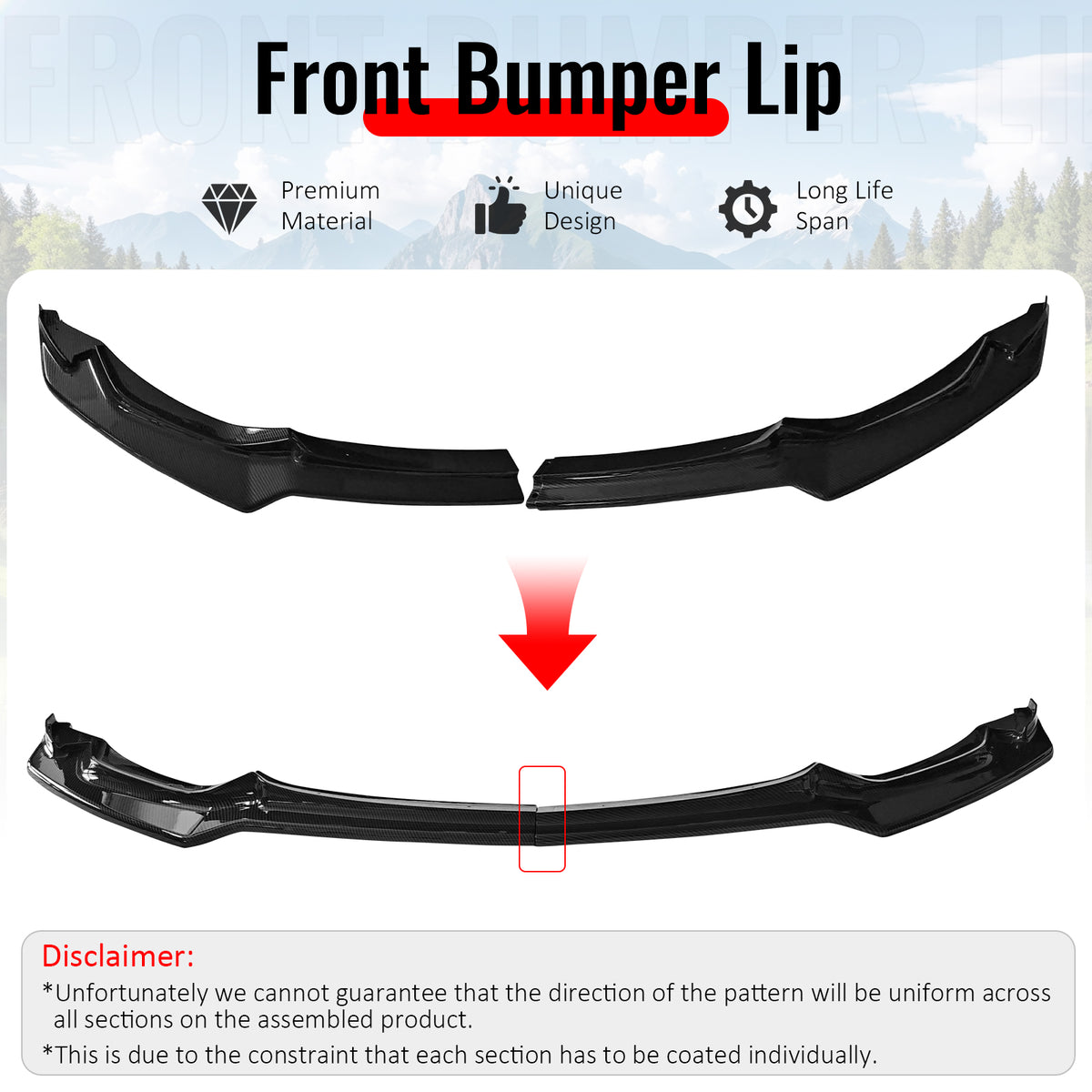 For 15-20 F80 M3 F82 M4 CS Style Front Bumper Lip Spoiler Carbon Fiber Print ABS
