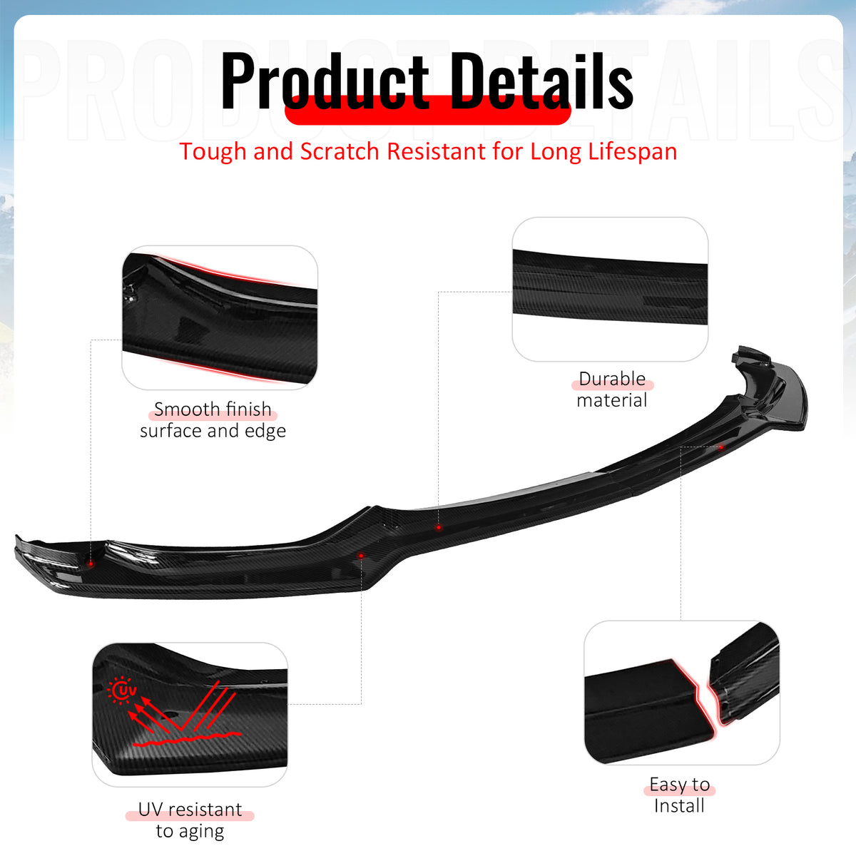For 15-20 F80 M3 F82 M4 CS Style Front Bumper Lip Spoiler Carbon Fiber Print ABS