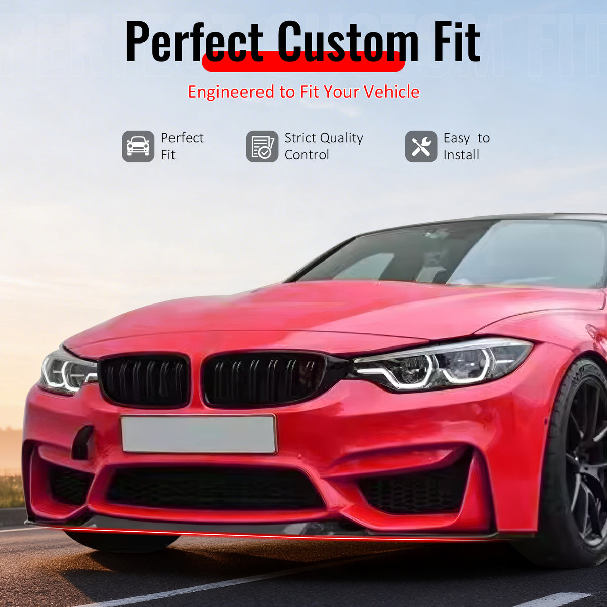 IKON MOTORSPORTS Front Bumper Lip, Compatible with 2015-2020 BMW F80 M3 F83 F82 M4, CS Style Gloss Black ABS Plastic Add-on Air Dam Chin Spoiler Protector Splitter 2PCS