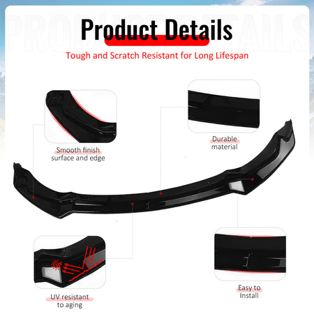 Fits 15-20 BMW F80 M3 F82 M4 CS Style Front Bumper Lip Spoiler Gloss Black ABS
