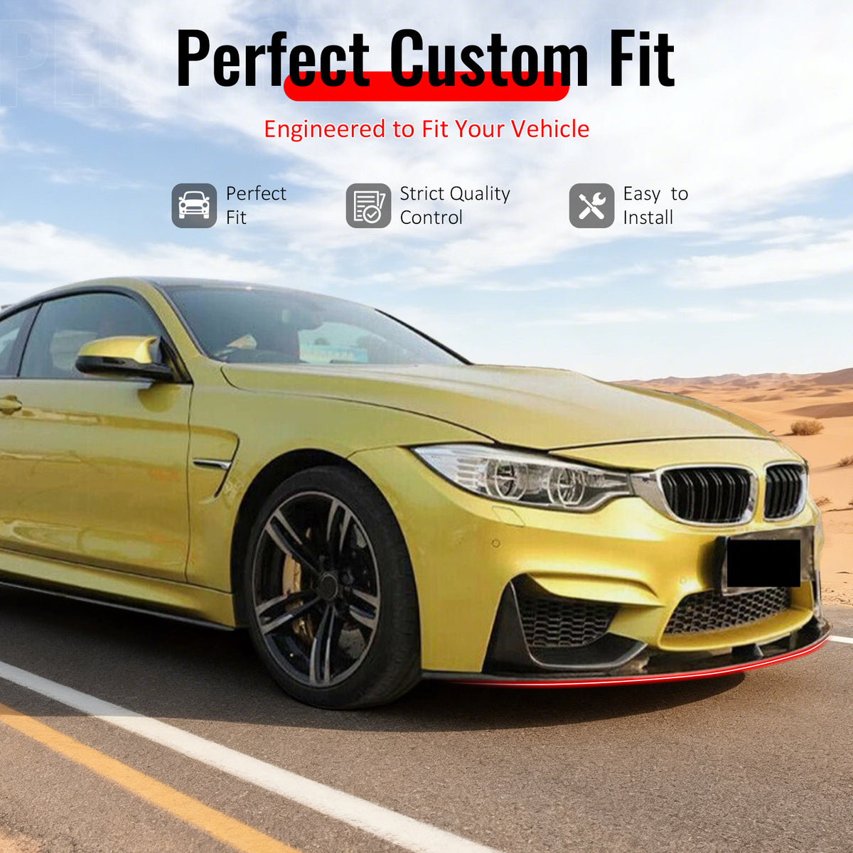 IKON MOTORSPORTS Front Bumper Lip, Compatible with 2015-2020 BMW F80 M3 F83 F82 M4, MP Style Carbon Fiber Print ABS Plastic Add-on Air Dam Chin Spoiler Protector Splitter 5PCS