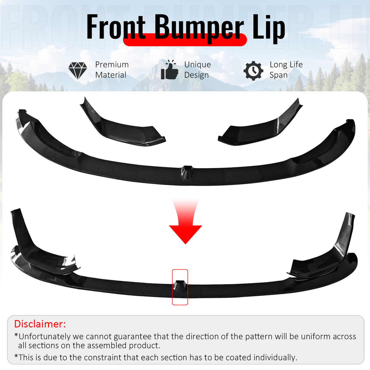 For 15-20 F80 M3 F82 M4 MP Style Front Bumper Lip Spoiler Carbon Fiber Print ABS