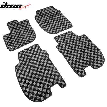 Fits 15-20 Honda Fit GK Floor Mats Non-Slip Carpets Checkered Black Gray Plaid
