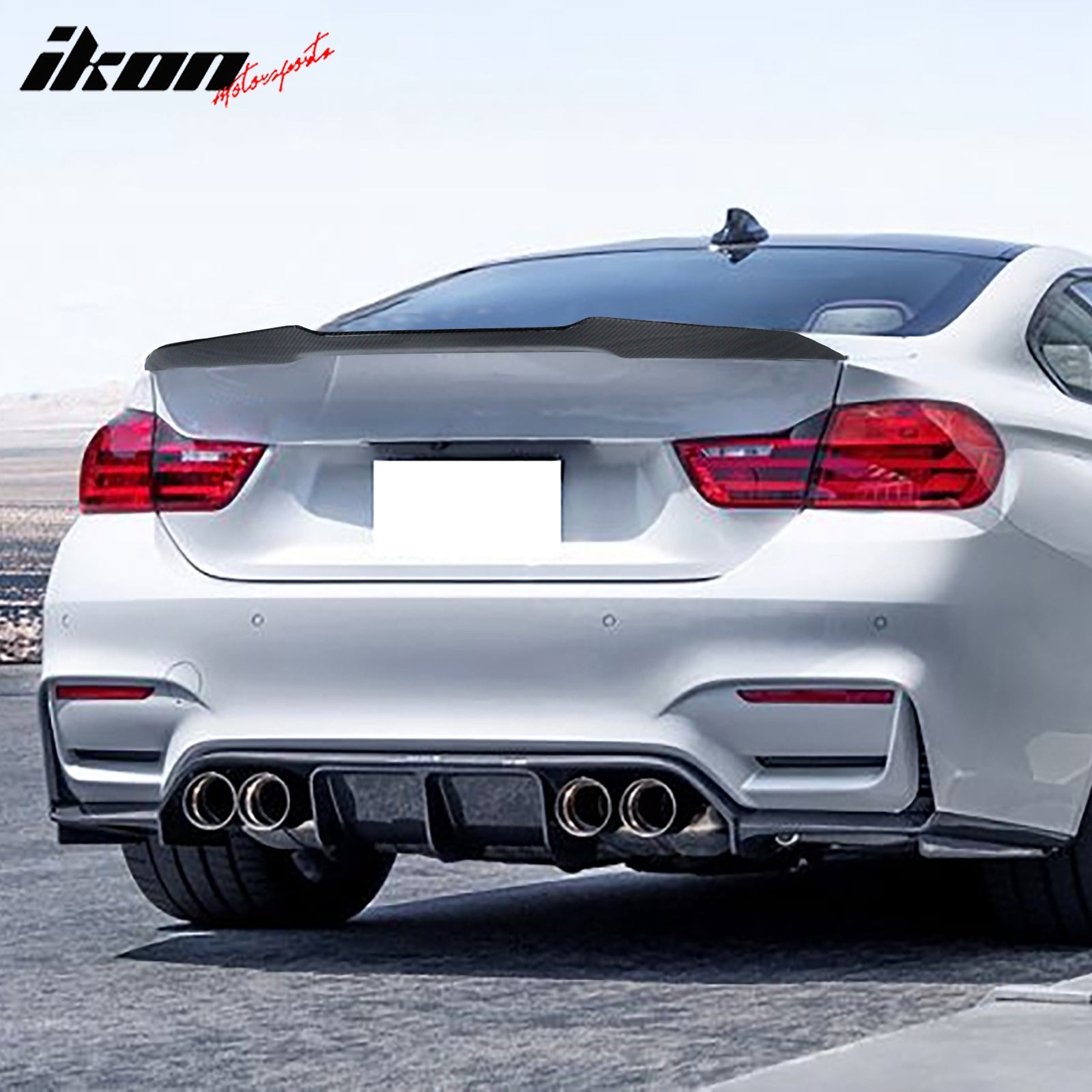 IKON MOTORSPRTS, Trunk Spoiler Compatible With 2015-2020 BMW F82 M4 Coupe, V Style Rear Deck Lid Wing Real Carbon Fiber Tail Boot Trim Lip, 2016 2017 2018 2019