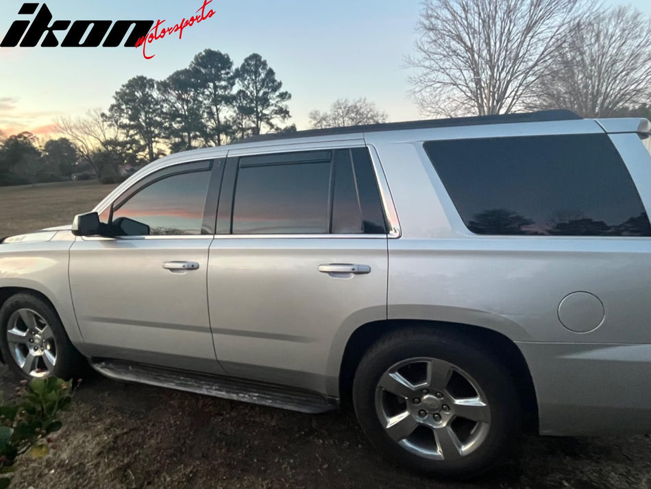 IKON MOTORSPORTS In Channel Window Visors Compatible with 2015-2020 Cadillac Escalade & Chevrolet Tahoe & GMC Yukon, Acrylic Smoke/Tinted Rain Guards, Side Window Wind Deflectors 4PCS