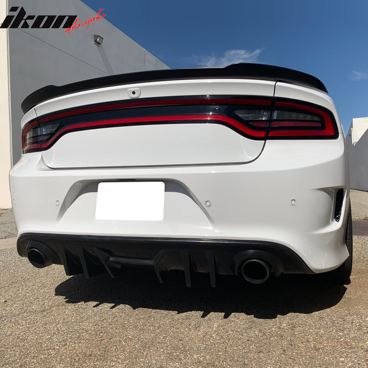 IKON MOTORSPORTS Rear Diffuser, Compatible with 2015-2023 Dodge Charger SRT R/T GT Daytona Scat Pack, MDP V2 Style Unpainted PU Shark Fin Bumper Valance Spoiler, Splitter Protector 1PC