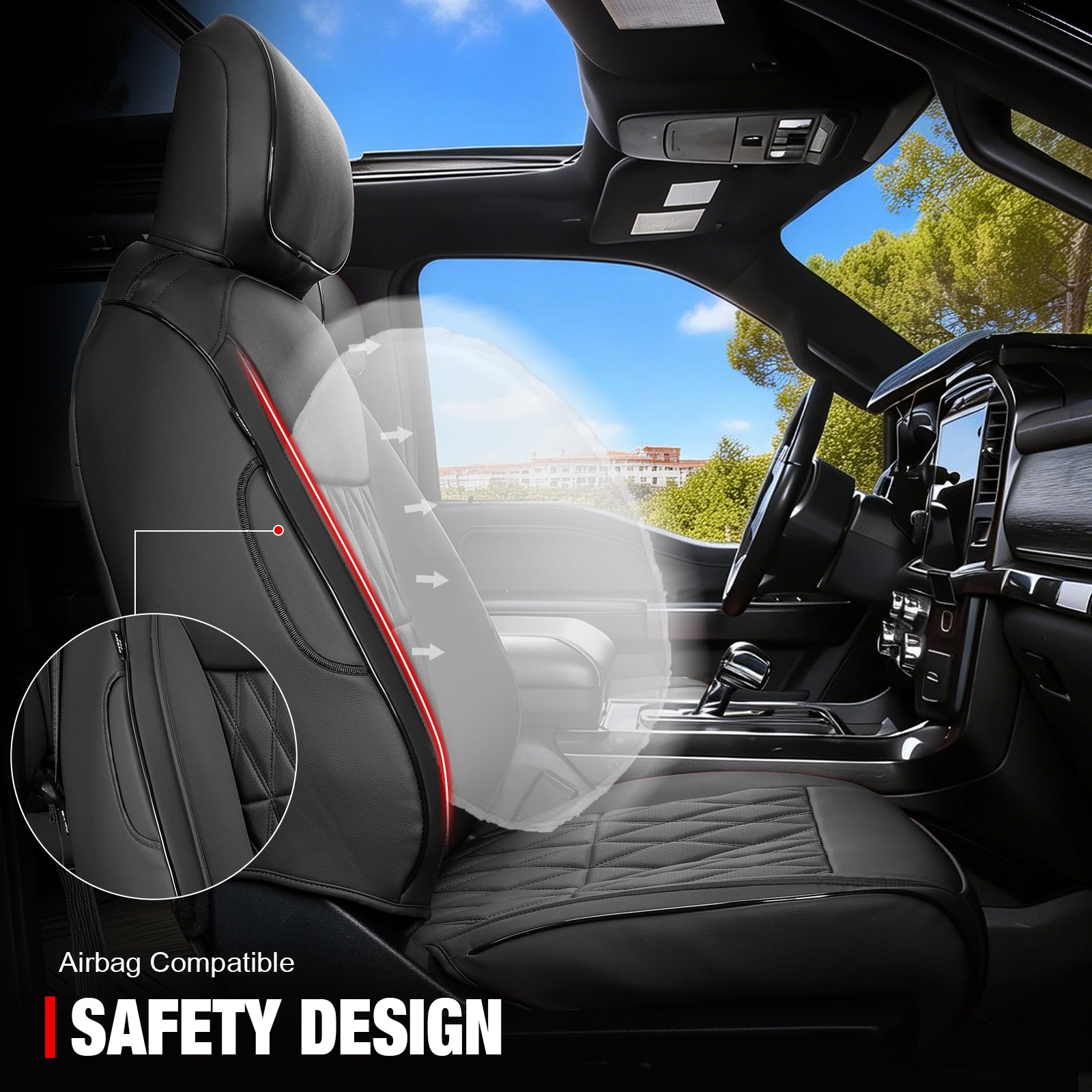 Fits 15-20 Ford F150 17-22 F250 F350 F450 Crew Cab Front Row Seat Covers Black