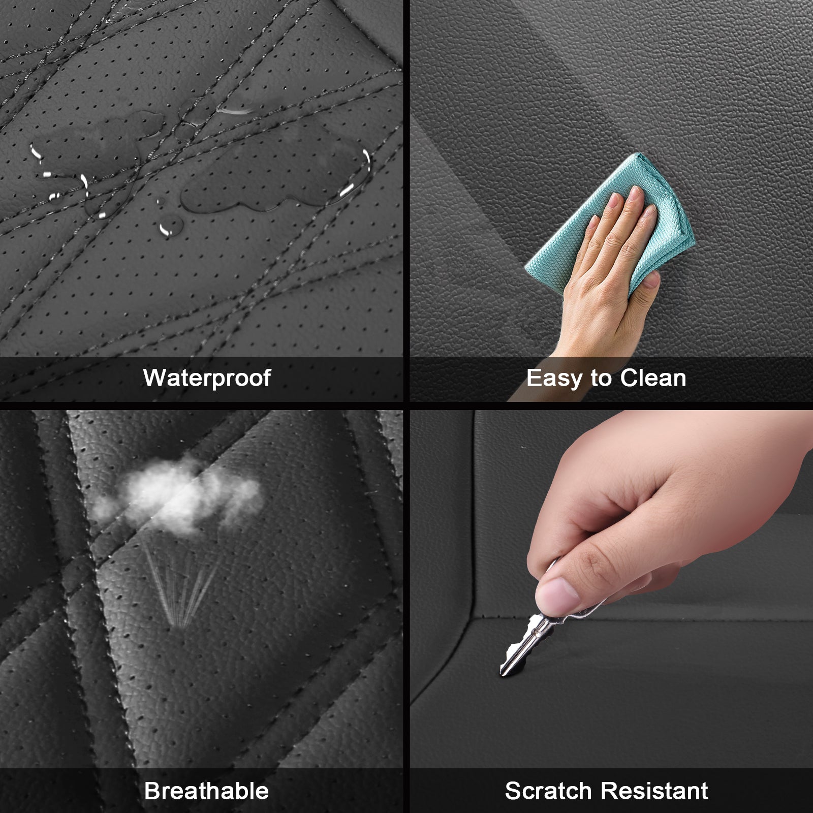 Fits 15-20 Ford F150 17-22 F250 F350 F450 Crew Cab Front Row Seat Covers Black