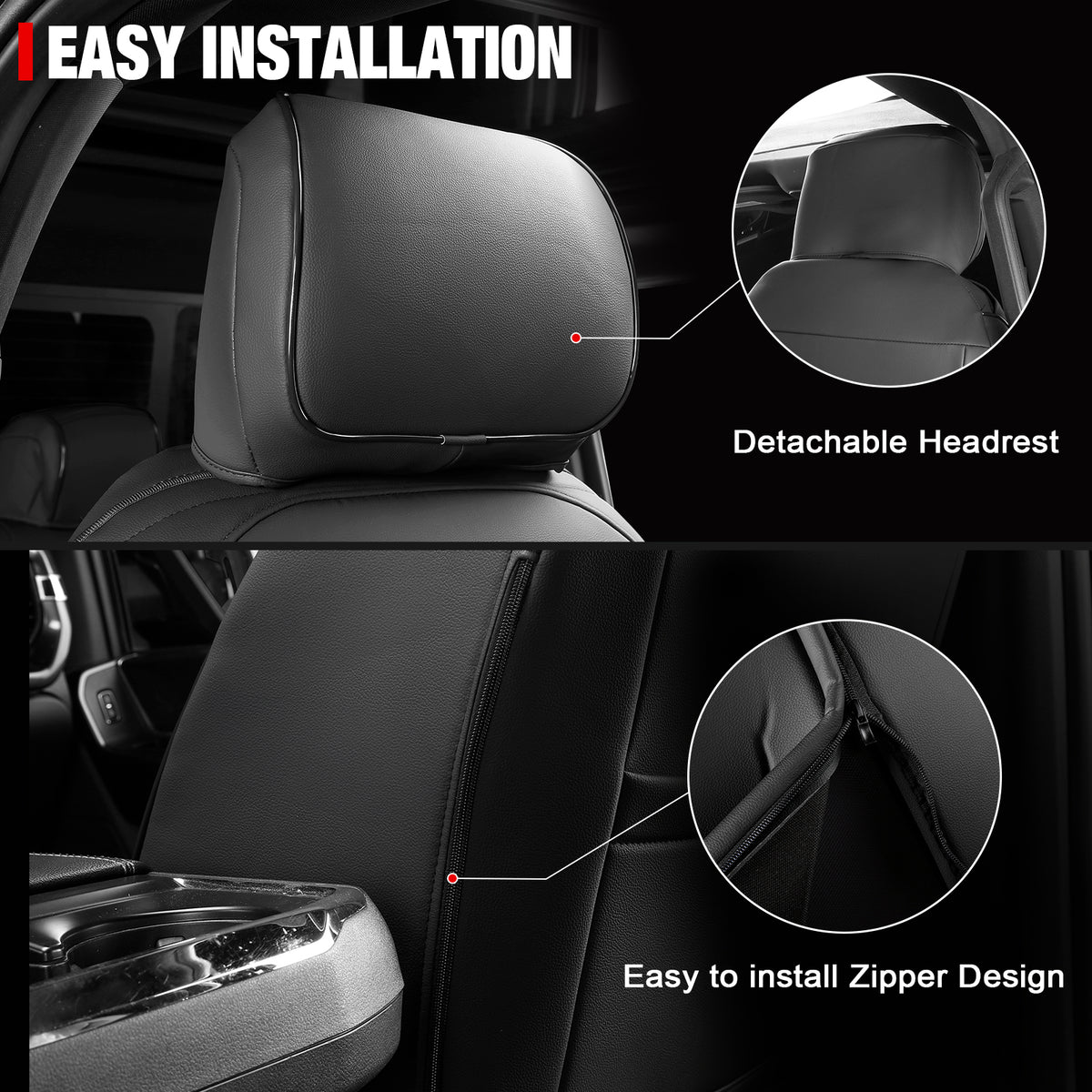 Fits 15-20 Ford F150 17-22 F250 F350 F450 Crew Cab Front Row Seat Covers Black