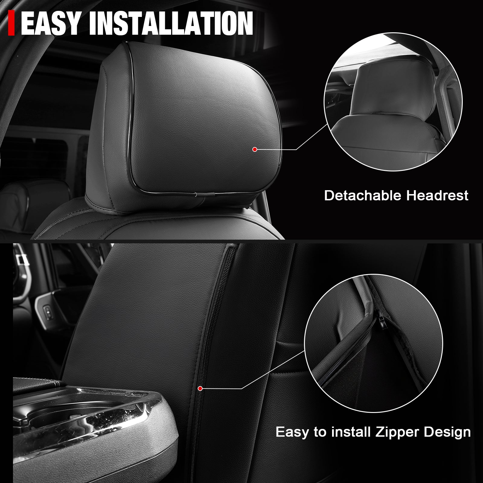 Fits 15-20 Ford F150 17-22 F250 F350 F450 Crew Cab Front Row Seat Covers Black