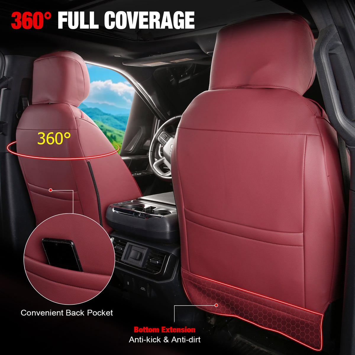 Fits 15-20 Ford F-150 17-22 F-250 F-350 F-450 Crew Cab Front Row Seat Covers Red