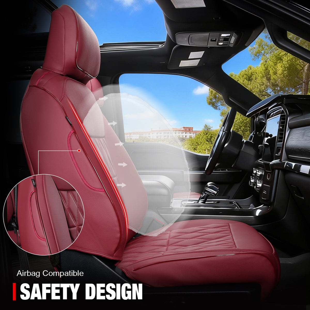 Fits 15-20 Ford F-150 17-22 F-250 F-350 F-450 Crew Cab Front Row Seat Covers Red