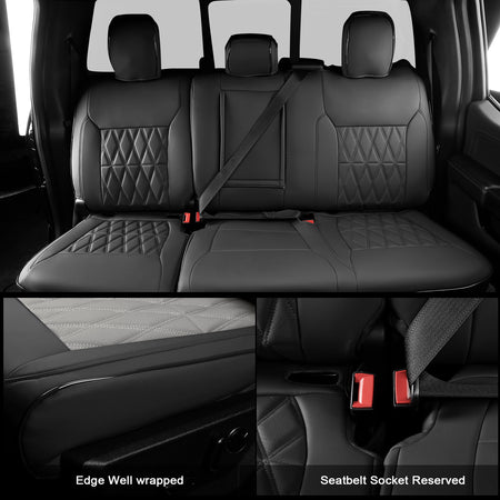 IKON MOTORSPORTS Car Seat Covers Compatible with 2015-2020 Ford F-150& 2017-2022 F-250 F-350 F-450 Crew Cab, Waterproof Easy Clean PVC Driver Seat Cushion Protector Cover (Full Set, Black)