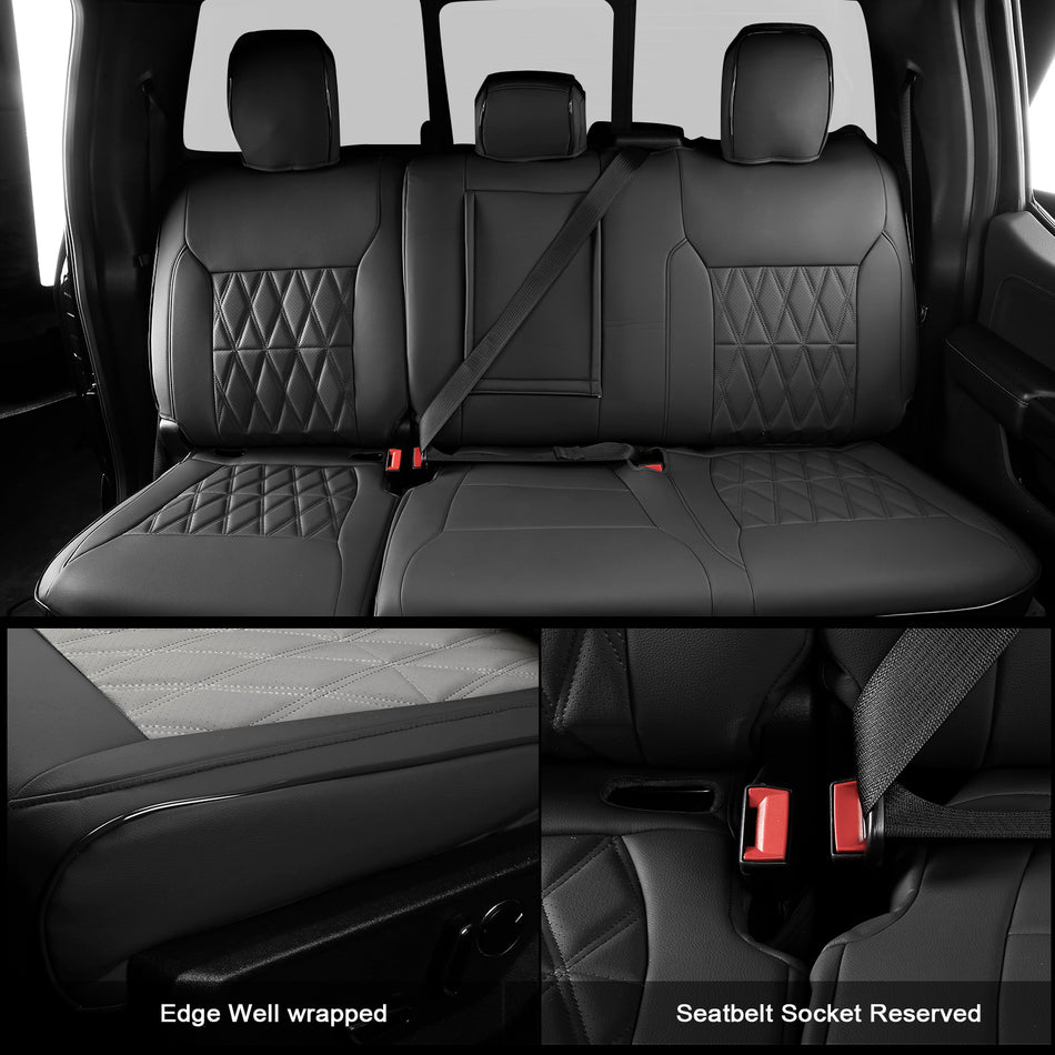 IKON MOTORSPORTS Car Seat Covers Compatible with 2015-2020 Ford F-150& 2017-2022 F-250 F-350 F-450 Crew Cab, Waterproof Easy Clean PVC Driver Seat Cushion Protector Cover (Full Set, Black)
