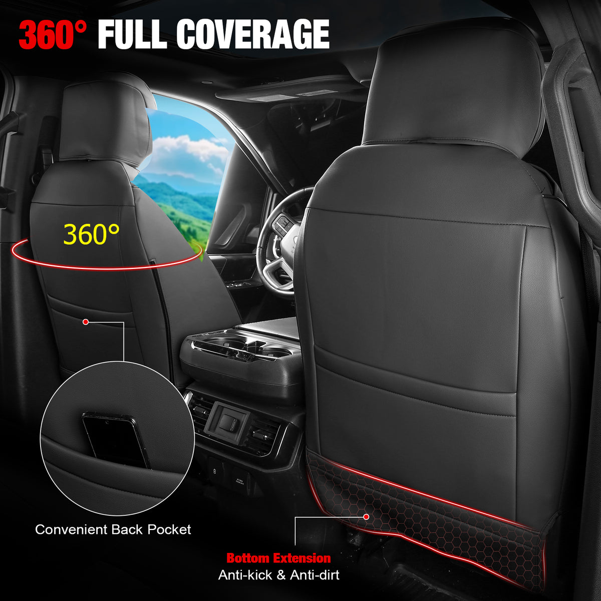 For 15-20 Ford F150 17-22 F250 F350 F450 Crew Cab Seat Cover Full Set Black&Gray