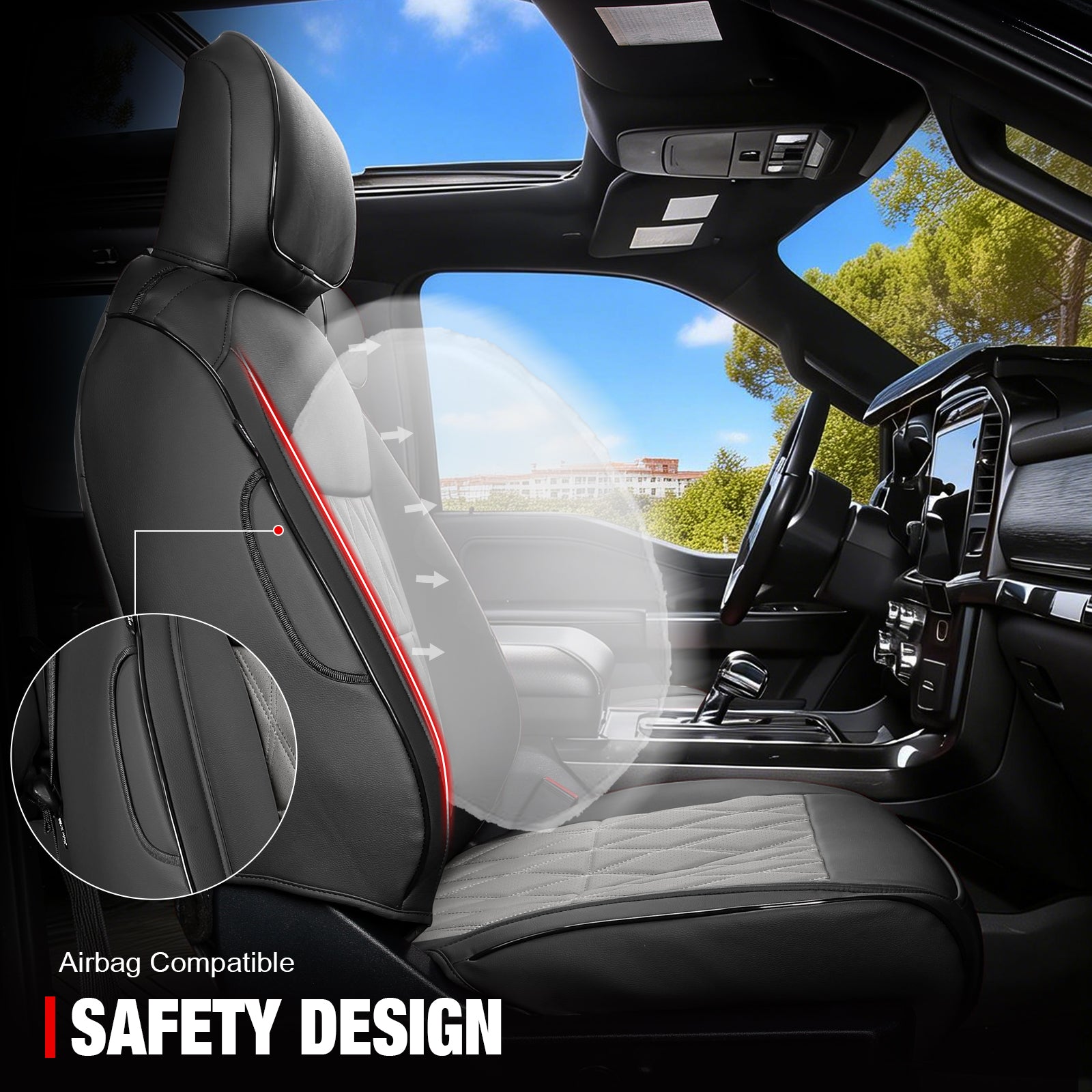 For 15-20 Ford F150 17-22 F250 F350 F450 Crew Cab Seat Cover Full Set Black&Gray