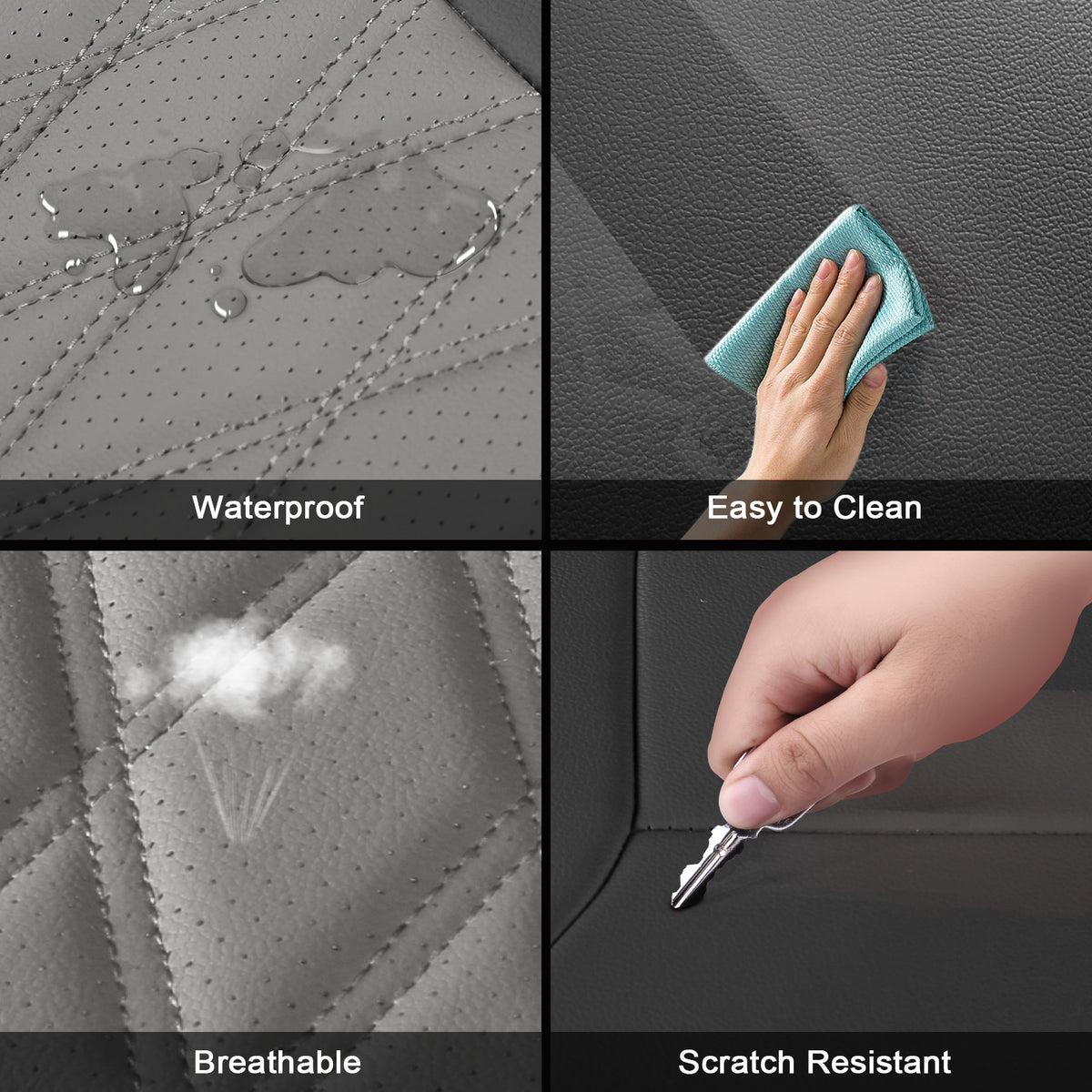 For 15-20 Ford F150 17-22 F250 F350 F450 Crew Cab Seat Cover Full Set Black&Gray