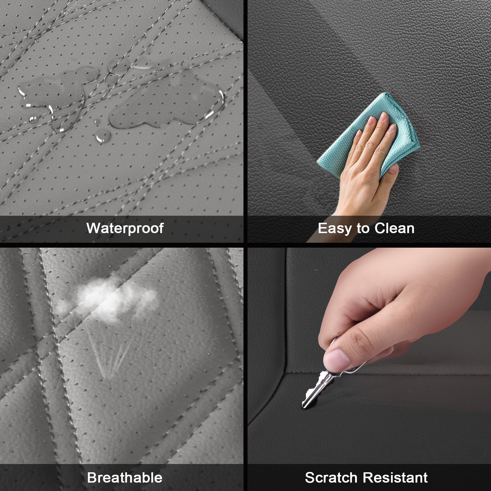 For 15-20 Ford F150 17-22 F250 F350 F450 Crew Cab Seat Cover Full Set Black&Gray