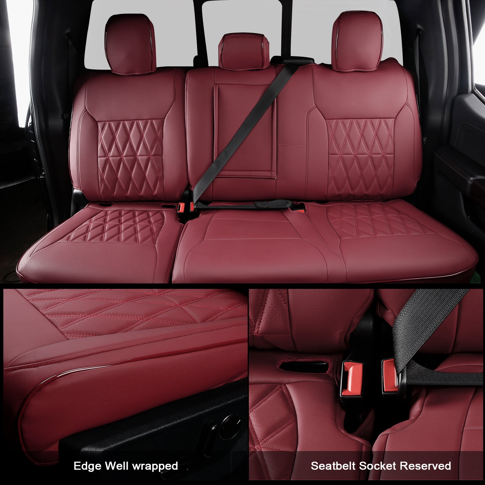 Fits 15-20 Ford F-150 17-22 F-250 F-350 F-450 Crew Cab Seat Covers Full Set Red