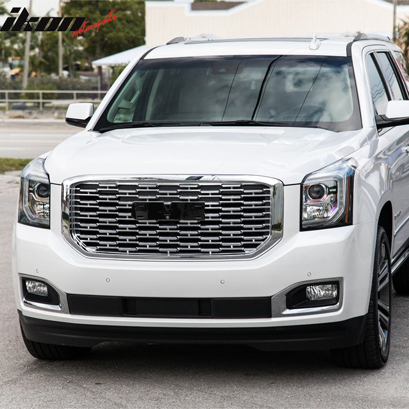 Fits 15-20 GMC Yukon Denali Style Front Bumper Upper Mesh Grille Chrome ABS