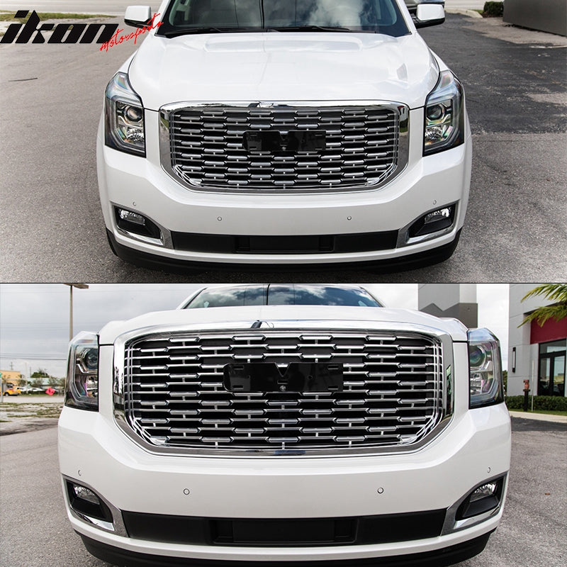 Fits 15-20 GMC Yukon Denali Style Front Bumper Upper Mesh Grille Chrome ABS