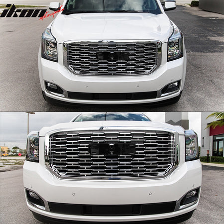 Fits 15-20 GMC Yukon Denali Style Front Bumper Upper Mesh Grille Chrome ABS