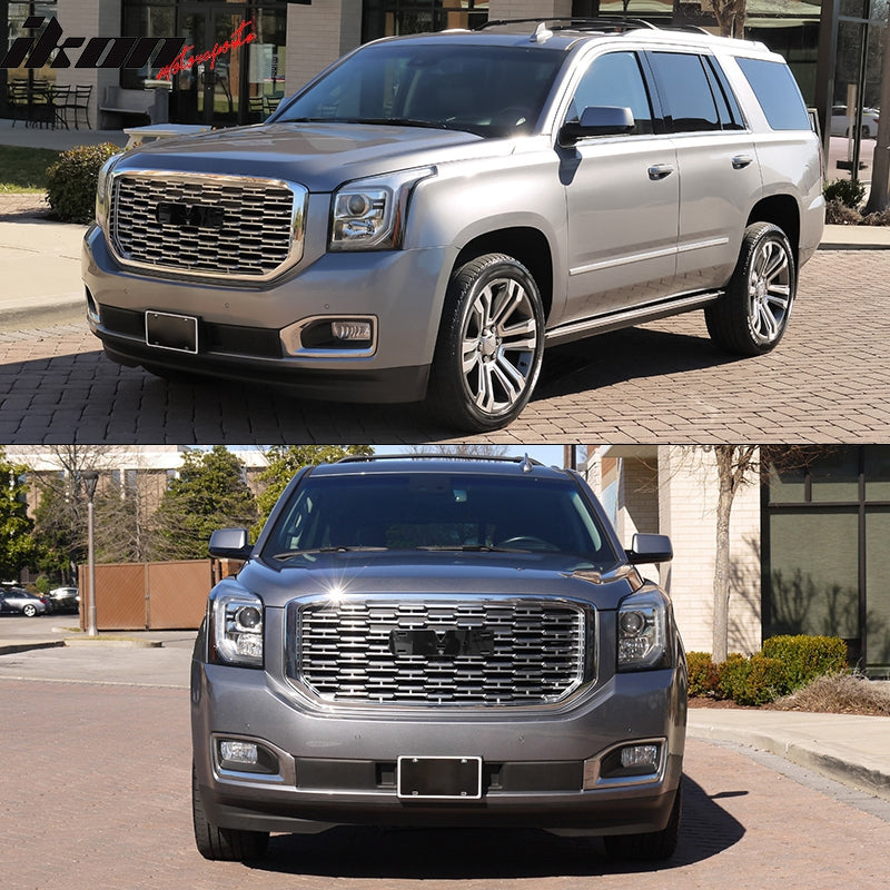 Fits 15-20 GMC Yukon Denali Style Front Bumper Upper Mesh Grille Chrome ABS