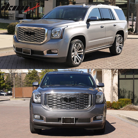Fits 15-20 GMC Yukon Denali Style Front Bumper Upper Mesh Grille Chrome ABS
