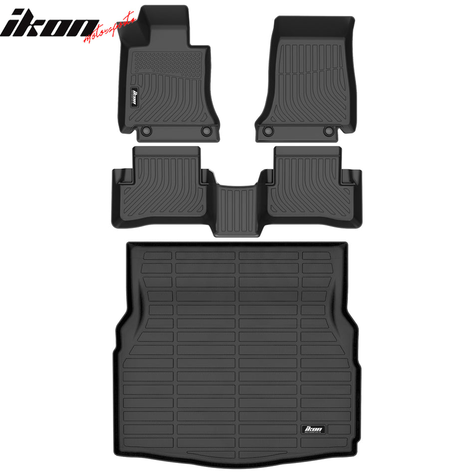 2015-2021 Benz W205 C-Class Sedan 4Dr 3D TPE All Weather Heavy Duty Waterproof Anti-Slip Interior Cargo Liner Carpets Floor Mats + Rear Trunk Mat 4PCS