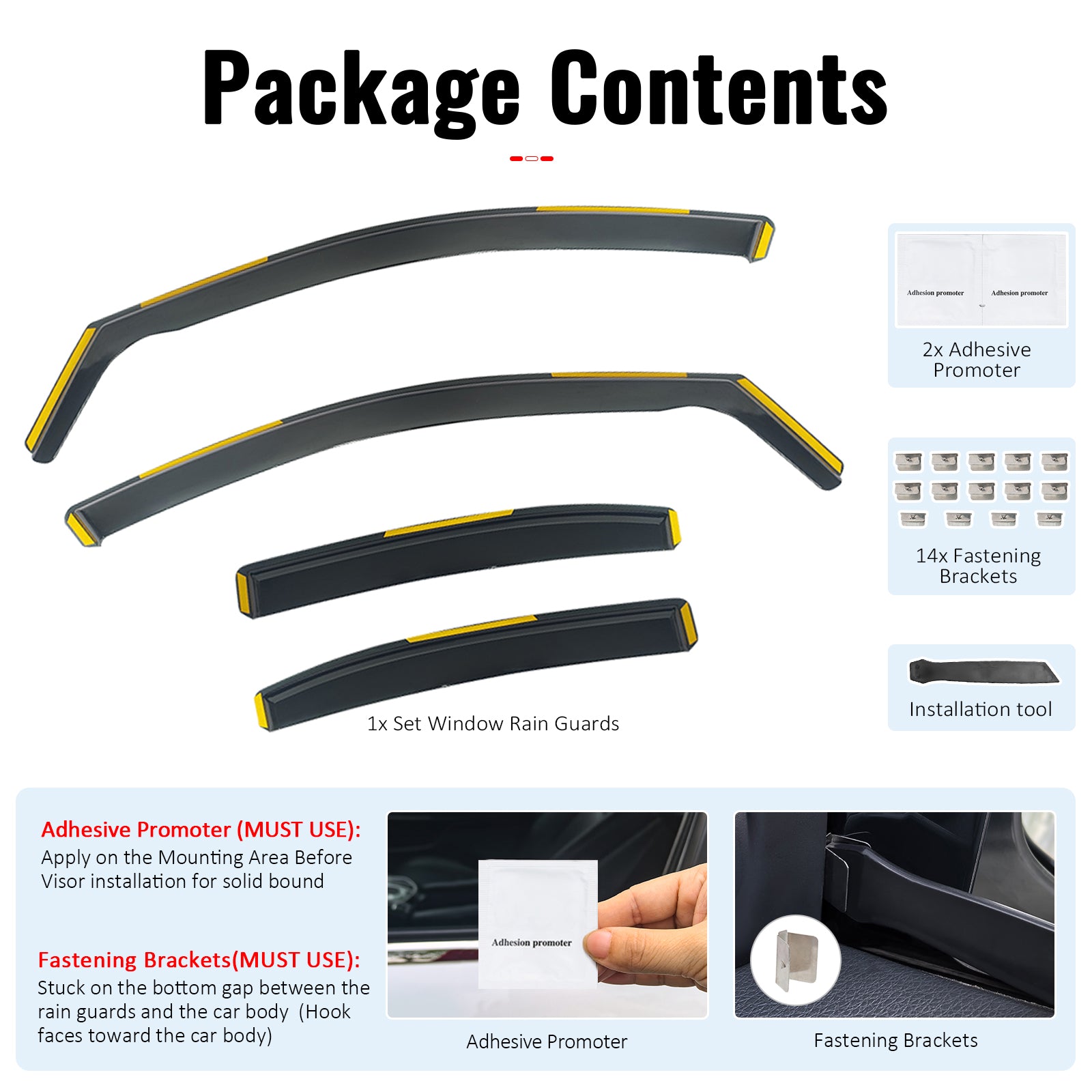 Fits 15-21 Benz W205 C Class Sedan In-Channel Window Visors Rain Deflectors PC