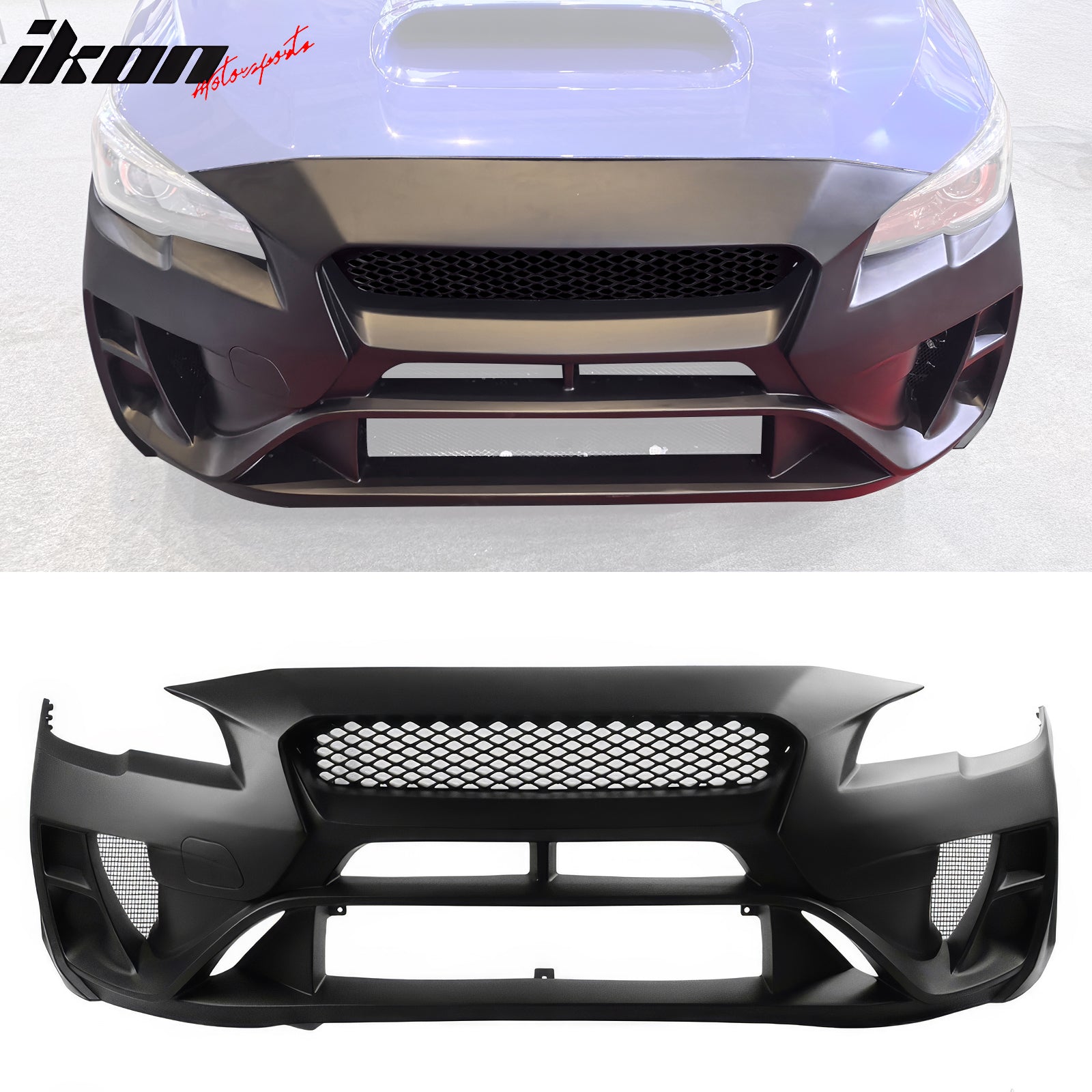 IKON MOTORSPORTS Front + Rear Bumper Cover, Compatible with 2015-2021 Subaru WRX/WRX STI, Varis Style Unpainted Black PP Polypropylene Replacement Bumper Conversion Bodykit