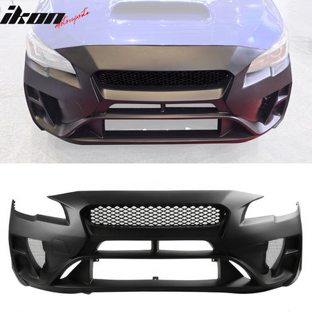 IKON MOTORSPORTS Front + Rear Bumper Cover, Compatible with 2015-2021 Subaru WRX/WRX STI, Varis Style Unpainted Black PP Polypropylene Replacement Bumper Conversion Bodykit