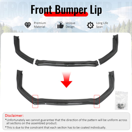 Fits 15-17 Subaru WRX STI Front Bumper Lip 3PC CS Style Carbon Fiber Print Kit
