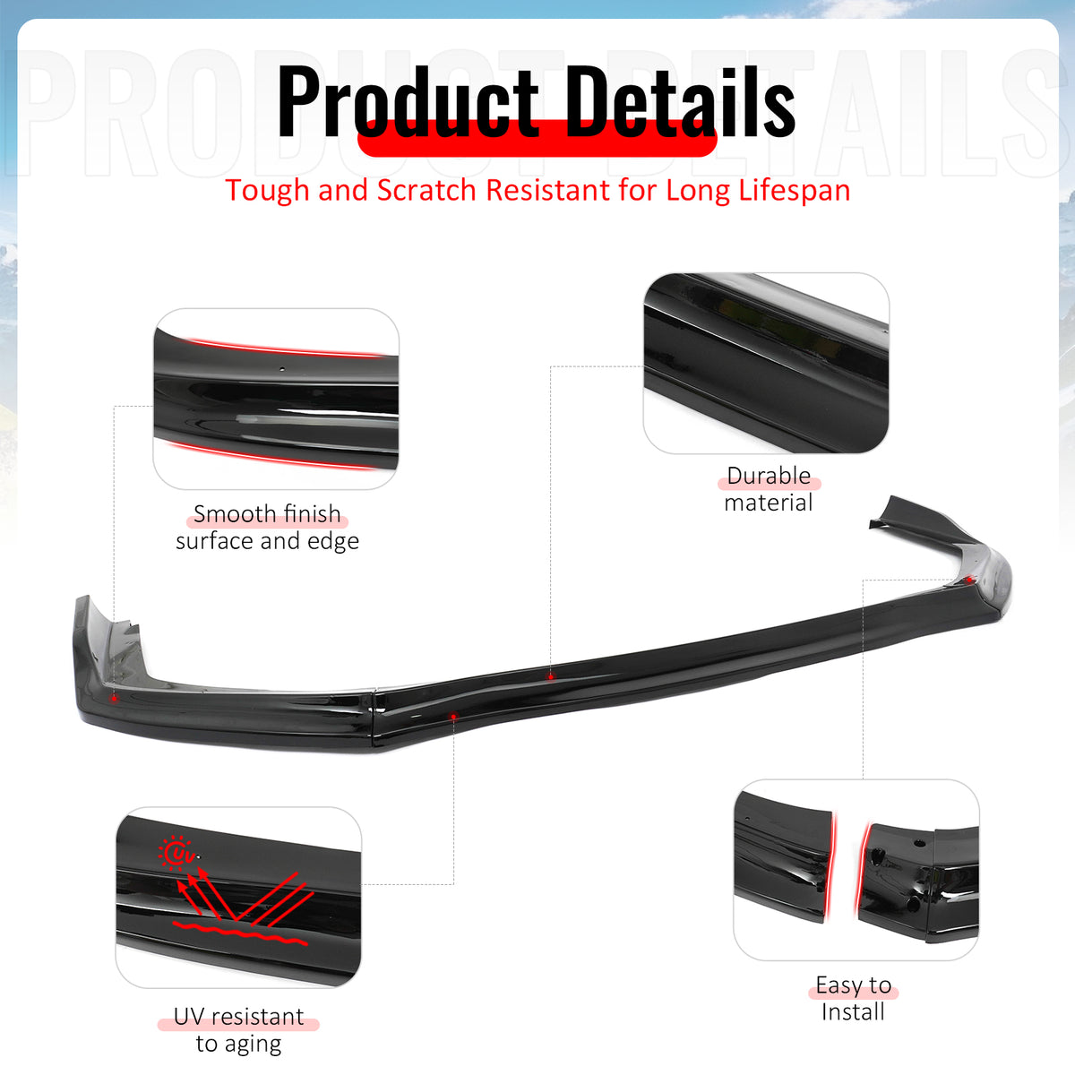 Fits 15-17 Subaru WRX STI Front Bumper Lip 3PC CS Style Gloss Black Chin Spoiler