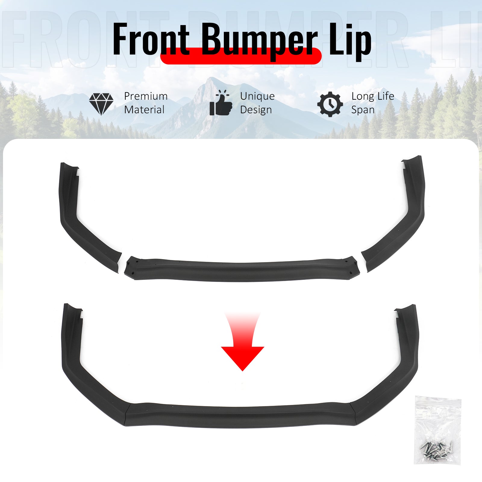 Fits 15-17 Subaru WRX STI Front Bumper Lip 3PC CS Style Matte Black Chin Spoiler