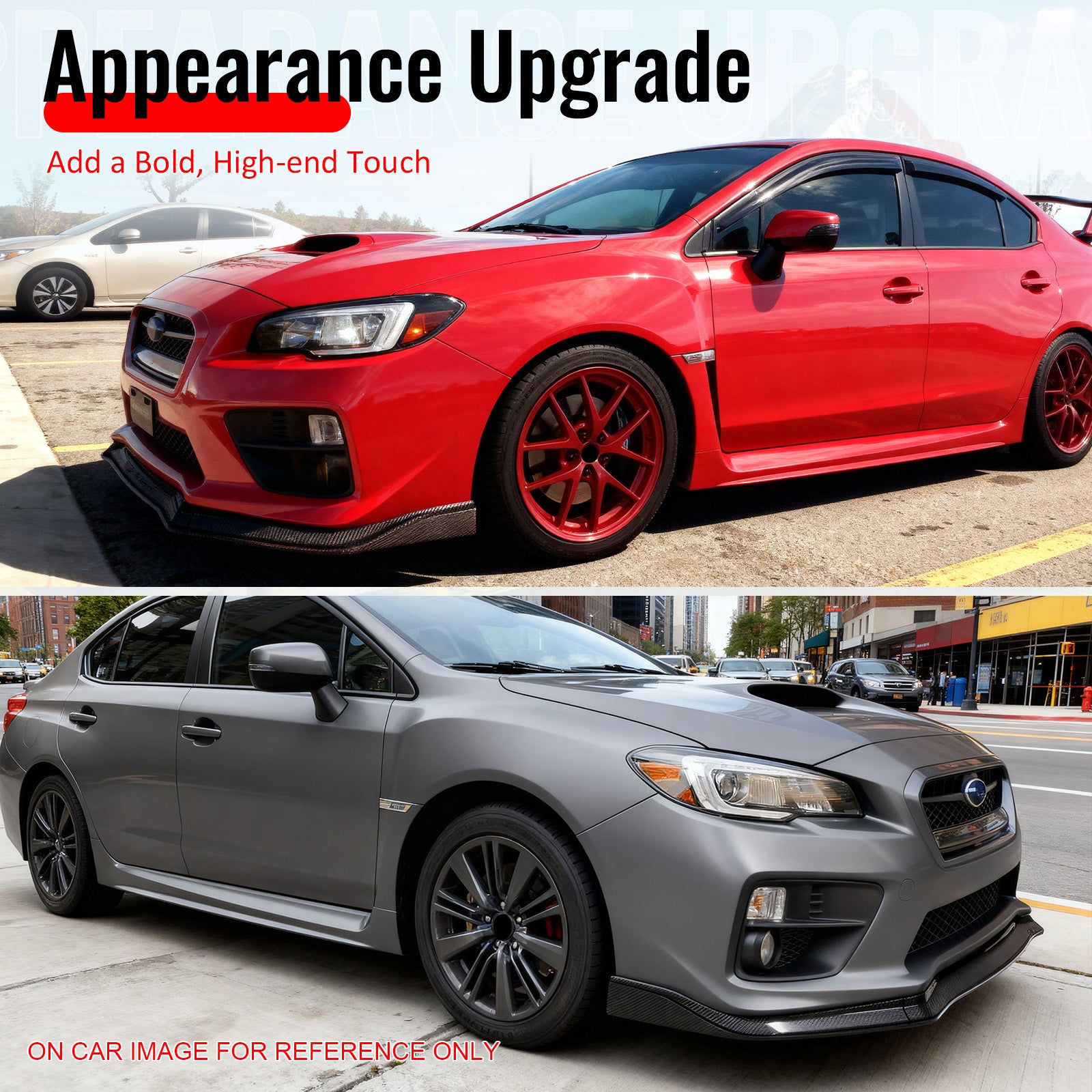 Fits 15-21 Subaru WRX STI Front Bumper Lip 3PC CS Style Matte Black Chin Spoiler