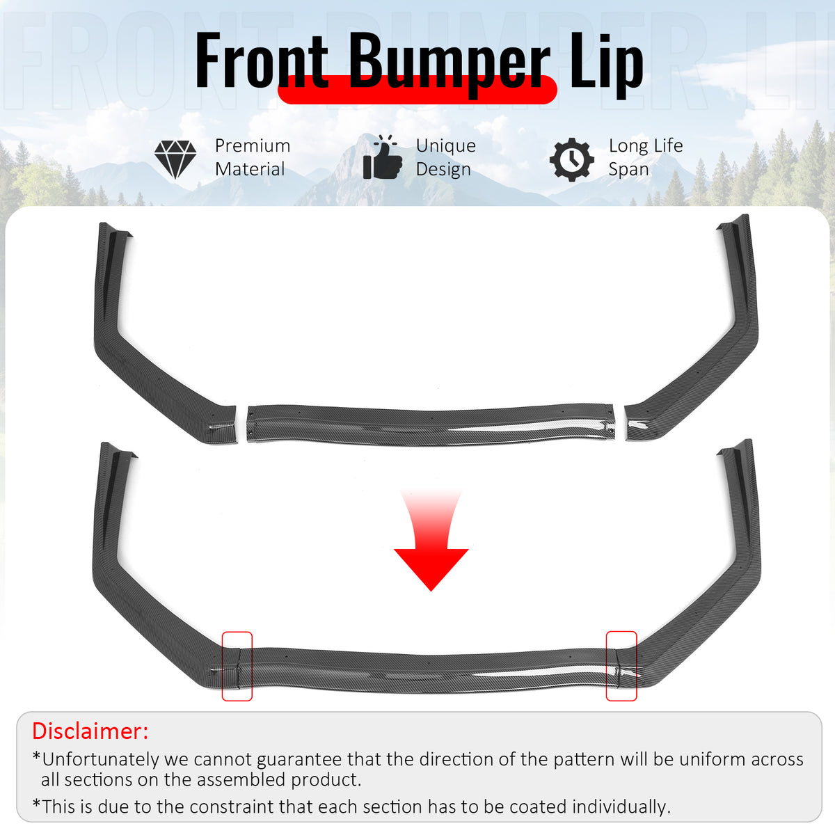 Fits 15-21 Subaru WRX & WRX STI Carbon Fiber Print Front Bumper Lip Spoiler 3PCS