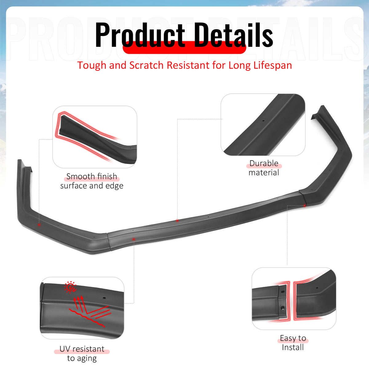 Fits 15-21 Subaru WRX & WRX STI Matte Black Front Bumper Lip Spoiler 3PCS Set