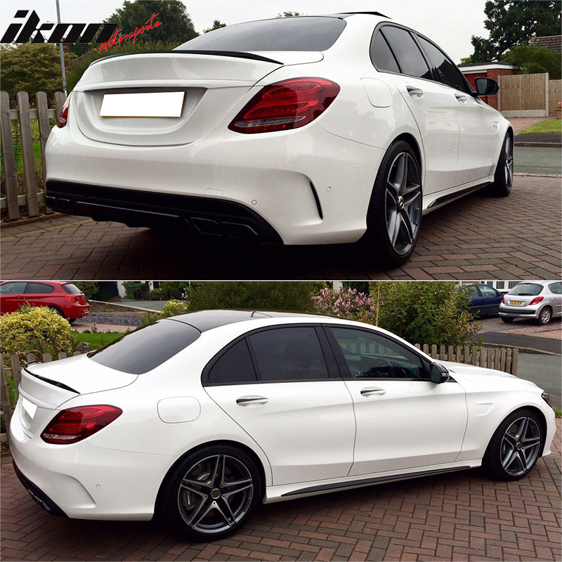 IKON MOTORSPRTS, Trunk Spoiler Compatible With 2015-2021 Mercedes-Benz W205 C-Class 4-Door Sedan, AMG Style Rear Boot Deck Lid Wing Real Carbon Fiber Tail Trim Lip 1PC, 2016 2017 2018 2019 2020