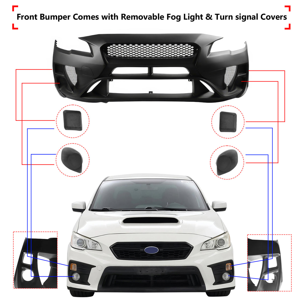 Fits 15-21 Subaru WRX STI Front Bumper Cover Varis Style Cover Conversion w/ Lip